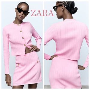 Zara Pink Knit Button Down Cardigan Sweater Women's Size M Barbiecore Academia